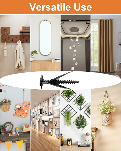 Heavy Duty Self Drilling Drywall Anchors With Screws For Hanging Shelves Mirrors Picture Frames Artwork Clocks displayed in versatile home settings.