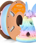 Matte Rainbow PLA Filament 1.75mm +/-0.03, Multicolor Macaron Spool 1KG next to rainbow 3D print with butterfly detail