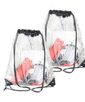 Clear Drawstring Bags Two Pack, Waterproof Stadium Security Approved Small Clear Bags For Sports Events, 17x13 Inch PVC, with contents