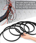 Heavy Duty 3 Foot 10AWG Solar Extension Cable with male and female connectors, coiled and anti-tangle sleeve shown