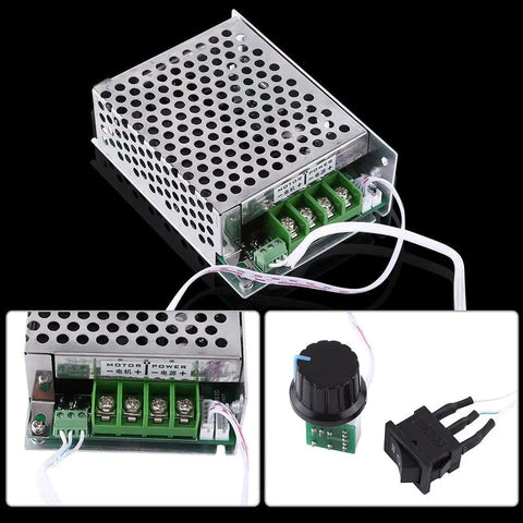Adjustable DC Brushed Motor Speed Controller with PWM Regulator for DC 10V to 50V 30A in metal casing with knob and switch