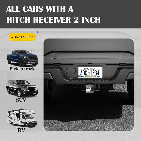 All cars with a hitch receiver 2 inch and 2 Inch Trailer Hitch Cover With American Flag Design For 2 Inch Hitch Receivers Class 3 4 5 Heavy Duty Metal Construction And Rubber Plug Cap Black Finish installed under a vehicle rear view.