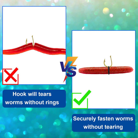 Comparison of worm rigging with and without Dual Wacky Rig Tool Set With 320 Elastic O Rings And Wacky Worm Rig Kit.