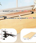 Smooth Operator Foldable Window Ledge Extender And Clamp On Desk Shelf For Books And Plants No Sweat Setup Killer Compact Design Small Apartment Space Optimizer shown with detailed measurements for clamp and ledge width.