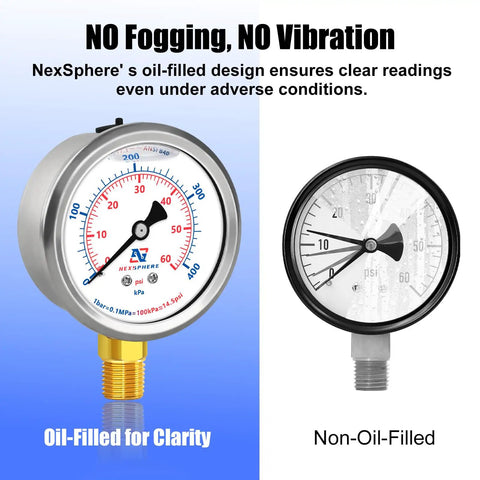 Top Notch Pro Grade Pool And Home Pressure Gauge 0 To 60 PSI With Two And A Half Inch Dial Glycerin Filled Stainless Steel Case