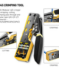 Close-up of RJ45 crimping tool from 11 In 1 Pro Grade Network Tool Kit For Ethernet Cabling Pass Through Crimper RJ45 Tester