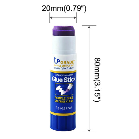 All Purpose Office Glue Sticks 6g Pack Of 30 Purple Goes On Dries Clear, vertical with dimensions in mm