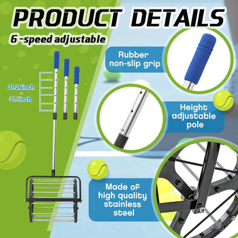 No Bending Over Tennis Ball DinkBall Roller Picker For 1.5 To 3 Inch Balls Quick Rolling Ball Retriever details