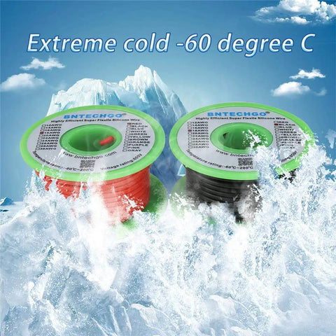 Top Tier 18 Awg Silicone Wire Red And Black 25 Foot Stranded Tinned Copper Cable shown in extreme cold environment.