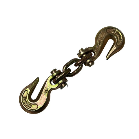 Beefy Heavy Duty Six Ton Double Grab Hook Chain Set With Forged Three Eighths Inch Clevis Hooks, Tow Hooks And Chain Link Shortener, Compatible With Five Sixteenths And Three Eighths Inch Chain, 2 Pc Auto Tow And Body Repair Kit close-up