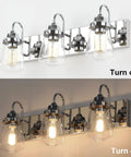 Chrome Vanity Light Fixture For Bathroom Three Light Farmhouse Style Over Mirror With Clear Glass Shades Bulbs Not Included, on and off view
