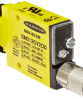 Mini Beam Photoelectric Sensor With Convergent Sensing Mode Visible Red LED 43 Mm Sensing Range 10 to 30 VDC Supply Bipolar NPN PNP Output 4 Pin Euro Style QD Connector M18 Mount Light Dark Operate Selector Factory Floor Ready, yellow M18 housing