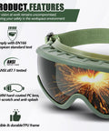 Relaxweex welding goggles with green frame and green adjustable strap, tinted protective visor