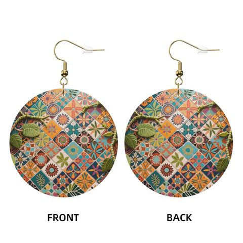 Fresh Grid Print Dangle Earrings for Women Lightweight Silver Plated Faux Leather Statement Drops With Hypoallergenic Rust Proof Hooks slaying casual daily looks showing front and back design.