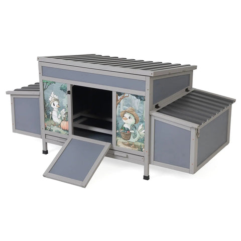 Wooden Chicken Coop With Nesting Boxes And Roosting Bars 59 Inches Large Outdoor Poultry Hutch For Backyard Weatherproof Hen House Gray