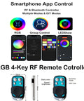 App control interface and RF remote for Lit RGBW Boat Drain Plug Lights With Half Inch NPT Fit, 1.5 Meter Extension Cord