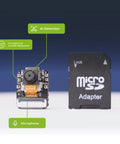 ESP32 S3 Development Board With Dope WiFi And BLE 5.0 Detachable OV2640 Camera Sensor Digital Microphone next to microSD adapter