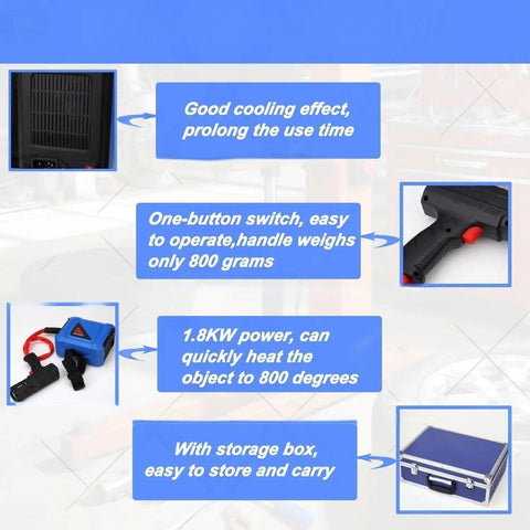 Pro Grade Induction Bolt Heater Kit 1800W Handheld Nut Warmer control panel with one-button switch and cooling vents.
