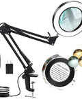 10X Magnifying Glass with Light and Stand, Real Glass Lens Desk Lamp with Clamp, Hands Free LED Magnifier close-up