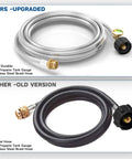 Comparison of 12Ft Stainless Braided Propane Hose With Gauge Connector 1lb To 20lb Tank Converter versus old rubber version.