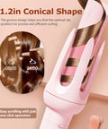 One Click Automatic Hair Curler With Four Heat Settings And Three Timer Options, pink rotating curling wand.