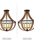 Dope Modern Farmhouse Gold Five Light Rustic Semi Flush Mount Ceiling Light Fixture In Black With Brown Finish On and Off