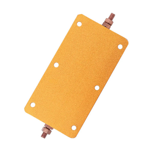 Heavy Duty 200W 8 Ohm High Power Resistor With Rugged Aluminum Housing And Mounting Holes, Industrial Grade Electrical Component For Power Supplies And Audio Equipment, Durable And Reliable, gold aluminum housing with terminal studs