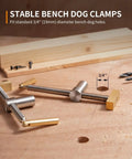 Three Quarter Inch Bench Dog Clamp Set For Woodworking Adjustable Workbench Stop Low Profile Clamp Kit For Fast Holddowns And Custom Bench Tops Ideal For Home Workshops And Professional Shops. Brass-jaw clamp shown on 3/4in bench hole.