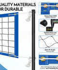 Inground Pool Volleyball Net Set With 26 Ft Adjustable Length, 3 Height Options, Durable Aluminum Poles, Easy Setup For Backyard Fun, Outdoor Pool Volleyball System With 2 Balls And Carry Bag, Blue - close-up of blue net, aluminum pole, and Oxford sleeves with quality material details.