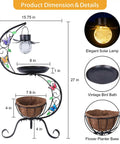 Product dimensions of Vintage Solar Bird Bath With Flower Planter Pedestal Outdoor Metal Bird Bath For Garden Yard Patio Lawn Decor Solar Powered Lighted Birdbath For Hummingbirds And Songbirds Dope Rustic Garden Centerpiece