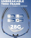 Photochromic Cycling Sunglasses For Men And Women With UV Protection TR90 Frame In Navy showing flexibility and 28g weight