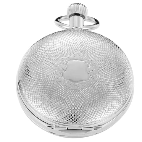 Silver Shield Mechanical Pocket Watch For Men With Double Cover Roman Numeral Dial Chain Included Vintage Dress Timepiece