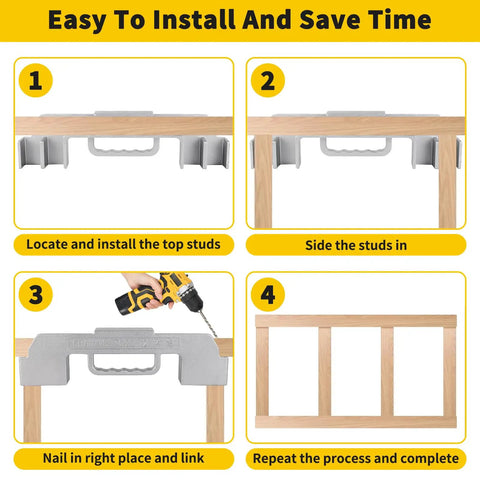 Step-by-step guide for using the Heavy Duty 3 In 1 Framing Tool With 12 14 16 Inch On Center Stud Layout Gauge.