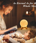 Moon Lamp LED Night Light 3D Printed with Wood Base Dual Color Touch Dimmer 4.7 Inch Nightstand Decor