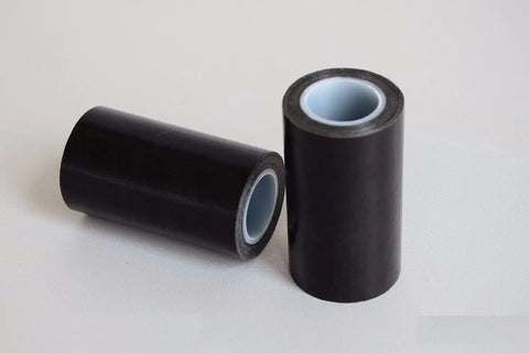 Two rolls of Pro Grade Heavy Duty Black PTFE Teflon Tape Nonstick Adhesive Tape For High Temp Sealing, 4 Inch By 10 Meter, 130 Micron Thick.