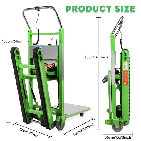 Heavy Duty Motorized Stair Climbing Dolly Features A Beefy 1250W Engine And Handles Up To 900 Lbs Of Cargo Easily On Inclines product size dimensions shown