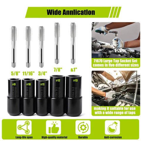 Heavy Duty Large Tap Socket Set 5 Piece Adapter Kit Fits 5/8, 11/16, 3/4, 7/8, and 1 Inch Taps, 1/2 Inch Drive with images of use