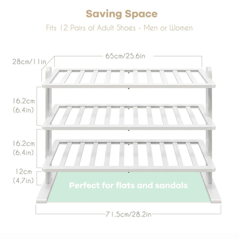 Diagram of White Bamboo Shoe Rack Organizer For Closet And Entryway Free Standing Three Tier Wooden Shoe Shelf For Tight Spaces