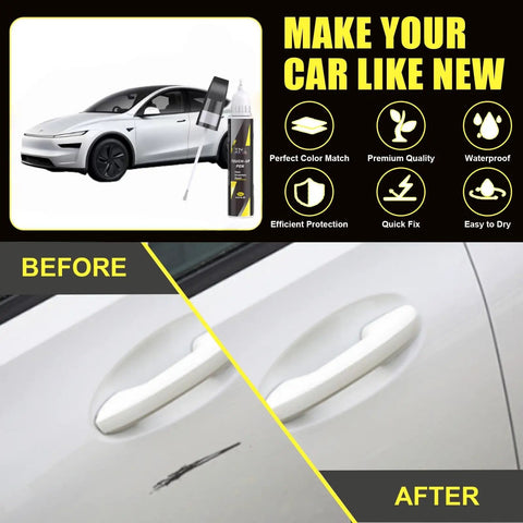 Tesla Stealth Grey PN01 Touch Up Paint Kit For Quick Scratch Fix, 2 In 1 Pen Tip And Brush, before and after use on car door