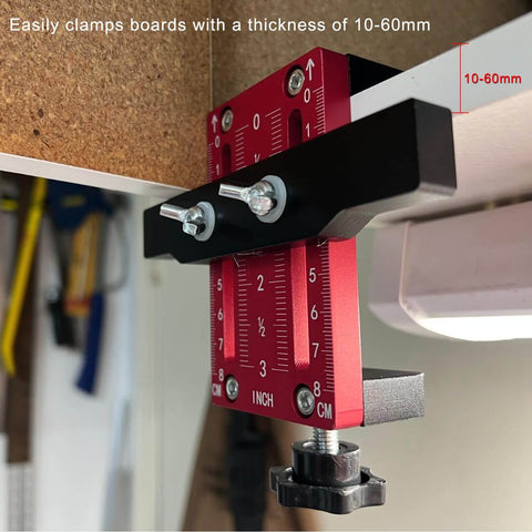 Effortless Cabinet Door Installation Positioner Jig With Locator Handle clamping board, adjustable 10-60mm, aluminum