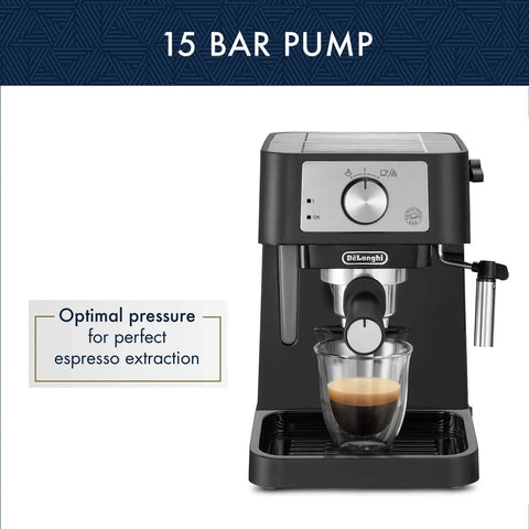 At Home Barista Style Manual Espresso Machine With 15 Bar Pump and steam wand brewing espresso