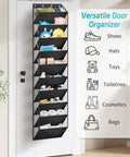 Over The Door Shoe Organizer With Deep Pockets Holds 20 Pairs Hanging Rack For Closet Door Tall 71 Inch Hanger Fits Sneakers Boots Sandals Black Great For Small Spaces showing multiple uses