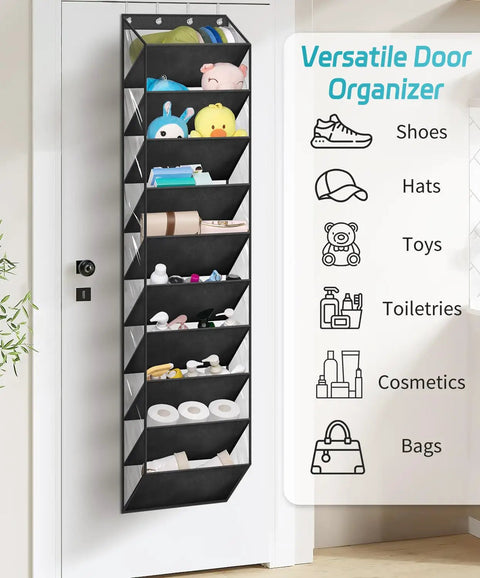 Over The Door Shoe Organizer With Deep Pockets Holds 20 Pairs Hanging Rack For Closet Door Tall 71 Inch Hanger Fits Sneakers Boots Sandals Black Great For Small Spaces showing multiple uses