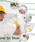 Worker using Drywall Repair Kit Eleven Piece Patch Set For Patch Up Holes And Dents In Walls Includes Four Inch Six Inch And Eight Inch Patches