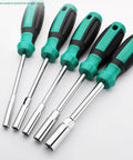 Fort Knox Tough Hex Nut Driver Socket Set Featuring Six Millimeter Wrench And Precision Screwdriver Bits with ergonomic handles.