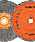 Blendex U Cup Finishing Disc 5 Inch Pack Of 5 With Eco Trim Backing for angle grinders, front and back view, orange color.