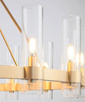 Close-up of Gold Wagon Wheel Chandelier With Glass Shades, 20 Lights, 60 Inch Large Round Industrial Pendant Lighting