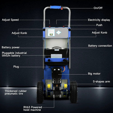 Image of This Insane 1250W Electric Stair Climbing Dolly showing battery, motor, and controls for easy operation.