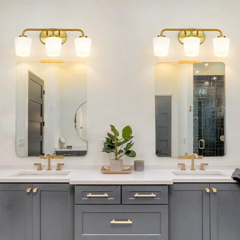 Brushed Gold Bathroom Vanity Light With Milk White Glass Shades 3 Light Farmhouse Brass Sconce Over Mirror Wall Mount Bath Fixture For Dope Modern Rustic Vibe