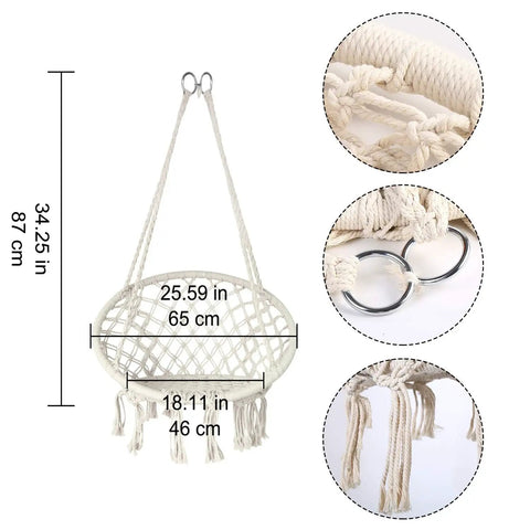Kids Hammock Swing Chair For Indoor And Outdoor Fun, Handmade Macrame Knitted Hanging Seat For Toddlers Aged 2 To 5, off white